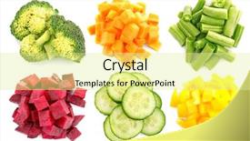  Presentation with vegetables - PPT theme featuring variety of chopped vegetables on white background background and a blonde colored foreground