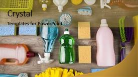  Presentation with microbilogy of fishery products - Slide deck enhanced with la sterilisation - variety of cleaning products background and a  colored foreground