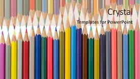  Presentation with art supplies - Slides with variety of colored pencils arranged as a wave form school art supplies isolated on white background background and a coral colored foreground