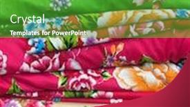  Presentation with clothes shop - Cool new slide deck with variety of colorful fabric clothes at street on shop backdrop and a shamrock green colored foreground