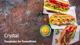  Presentation with sauces - Beautiful presentation design featuring variety of delicious hot dogs backdrop and a tawny brown colored foreground