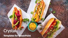  Presentation with sauces - PPT layouts consisting of variety of delicious hot dogs background and a tawny brown colored foreground