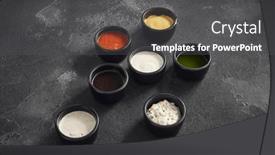  Presentation with accents - Presentation theme enhanced with variety-of-dipping-sauces-presented and a dark gray colored foreground