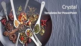  Presentation with tea variety - PPT theme featuring variety of dry tea background and a gray colored foreground