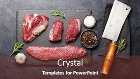  Presentation with steaks - PPT theme having variety-of-fresh-raw-beef background and a tawny brown colored foreground