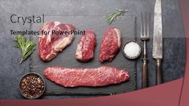  Presentation with steaks - Cool new PPT layouts with variety-of-fresh-raw-beef backdrop and a light gray colored foreground