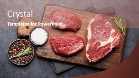  Presentation with cutting board - Colorful slide set enhanced with variety-of-fresh-raw-beef backdrop and a coral colored foreground