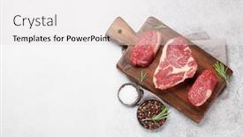  Presentation with steaks - Colorful PPT theme enhanced with variety-of-fresh-raw-beef backdrop and a light gray colored foreground