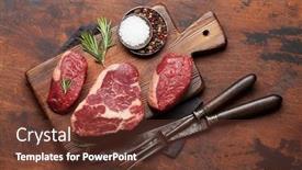  Presentation with cutting board - Presentation design with variety-of-fresh-raw-beef background and a tawny brown colored foreground