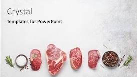  Presentation with steaks - Beautiful presentation theme featuring variety-of-fresh-raw-beef backdrop and a white colored foreground