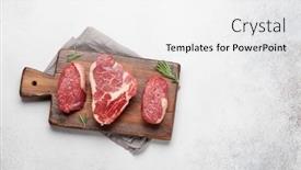  Presentation with steaks - Theme enhanced with variety-of-fresh-raw-beef background and a white colored foreground