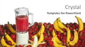  Presentation with strawberries - PPT theme having variety of fruit bananas and strawberries with juice in a blender background and a white colored foreground