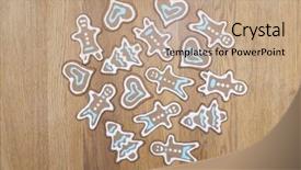  Presentation with gingerbread - Colorful slide set enhanced with variety of gingerbread cookies on a wooden background backdrop and a coral colored foreground