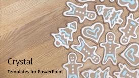  Presentation with gingerbread - Amazing slide set having variety of gingerbread cookies on a wooden background backdrop and a coral colored foreground