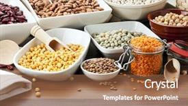  Presentation with cereals and legumes - Amazing PPT layouts having variety of legumes in bowls backdrop and a  colored foreground