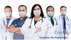  Presentation with healthcare workers - Colorful presentation enhanced with variety-of-medical-healthcare-workers backdrop and a sky blue colored foreground