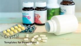  Presentation with cure - Slide deck with variety-of-medicine-spilling background and a soft green colored foreground