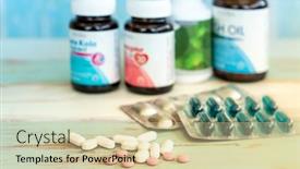  Presentation with pill bottle - Presentation theme consisting of variety-of-medicine-spilling background and a lemonade colored foreground