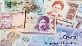  Presentation with middle east - Amazing PPT theme having variety of middle east banknotes backdrop and a  colored foreground