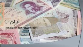  Presentation with middle east map countries - Colorful presentation design enhanced with variety of middle east banknotes backdrop and a soft green colored foreground