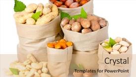 Presentation with paper bag vs plastic bags - Theme with variety of nuts in bags background and a coral colored foreground