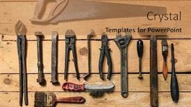  Presentation with hand tools - PPT theme featuring variety-of-old-vintage-household background and a  colored foreground