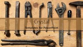  Presentation with hand tools - Colorful slides enhanced with variety-of-old-vintage-household backdrop and a gold colored foreground