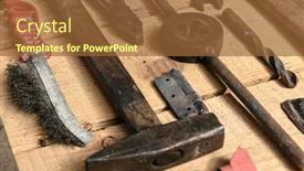  Presentation with hand tools - PPT theme with variety-of-old-vintage-household background and a tawny brown colored foreground