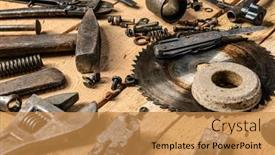  Presentation with hand tools - Beautiful theme featuring variety-of-old-vintage-household backdrop and a gold colored foreground