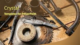  Presentation with hand tools - PPT layouts consisting of variety-of-old-vintage-household background and a tawny brown colored foreground