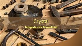  Presentation with hand tools - PPT layouts having variety-of-old-vintage-household background and a tawny brown colored foreground