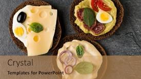  Presentation with flat - Slide set with variety-of-open-sandwiches-top background and a yellow colored foreground