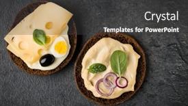  Presentation with flat - Presentation design enhanced with variety-of-open-sandwiches-top background and a dark gray colored foreground