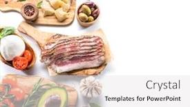  Presentation with popular - Audience pleasing PPT layouts consisting of variety of popular italian food on white background organic food top view backdrop and a white colored foreground