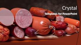  Presentation with cutting board - Cool new slides with variety of processed cold meat products on a wooden cutting board backdrop and a wine colored foreground