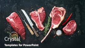  Presentation with meat beef - Theme featuring variety-of-raw-beef-meat background and a wine colored foreground