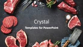  Presentation with meat beef - Slide deck featuring variety-of-raw-cuts background and a dark gray colored foreground