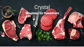  Presentation with meat beef - PPT layouts having variety-of-raw-cuts background and a tawny brown colored foreground