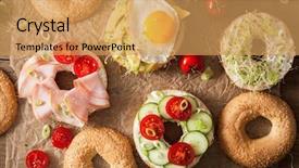  Presentation with fresh toast sandwiches egg - Beautiful slides featuring variety of sandwiches on bagels backdrop and a yellow colored foreground