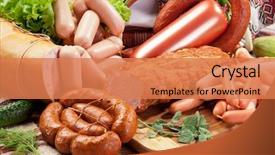  Presentation with close up shot - Presentation design enhanced with variety of sausage products close background and a coral colored foreground