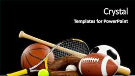  Presentation with ball sports - Slide deck featuring variety of sports equipment background and a black colored foreground