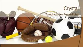  Presentation with ball sports - Beautiful PPT theme featuring variety of sports equipment backdrop and a cream colored foreground