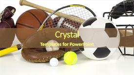  Presentation with ball sports - Slide set with variety of sports equipment background and a coral colored foreground