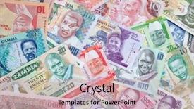  Presentation with african fabric - Colorful PPT theme enhanced with variety of the african banknotes backdrop and a coral colored foreground