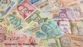  Presentation with banknotes - Cool new PPT layouts with variety-of-the-african-banknotes backdrop and a coral colored foreground