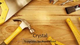  Presentation with wood tools - Cool new slide set with variety of tools on wood backdrop and a gold colored foreground