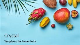  Presentation with fruit lychee - Audience pleasing PPT theme consisting of variety of tropical fruit backdrop and a arctic colored foreground