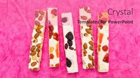  Presentation with candied fruit - Cool new presentation design with variety-of-turron-blocks backdrop and a coral colored foreground