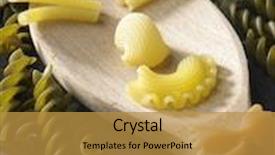  Presentation with human face - Colorful presentation design enhanced with variety of types and shapes of italian pasta form human face backdrop and a gold colored foreground