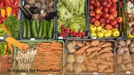  Presentation with market food - Presentation design enhanced with variety-of-vegetables background and a coral colored foreground